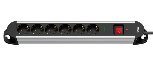 Produžni kabl sa prenaponskom zaštitom sa 6 utičnica MAX MPS-606SOB-1.4M/aluminijumsko kučište/1.4m