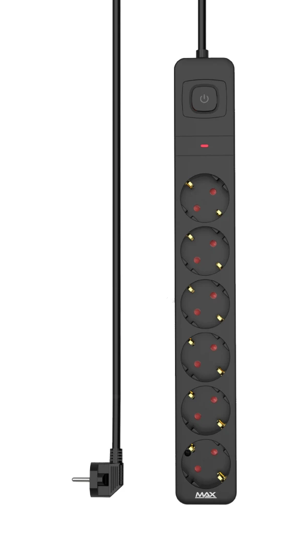 Produžni kabl sa prenaponskom zaštitom/prekidač/indikator 6 utičnice 1.4m Max MPS-306SOPB-1.4M Crni
