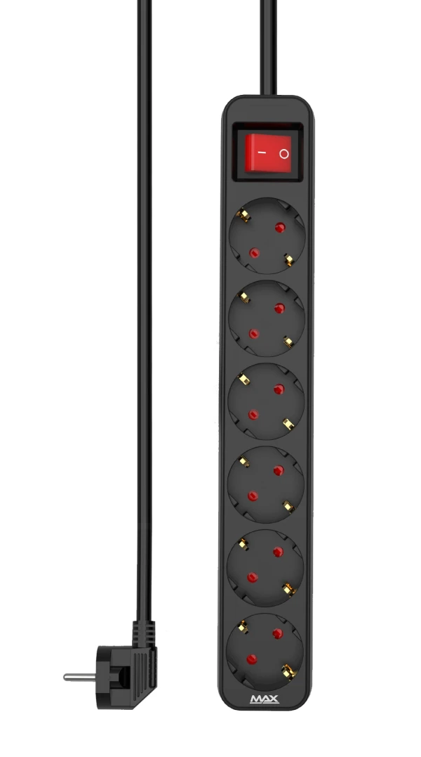 Produžni kabl sa prekidačem 6 utičnice 1.4m Max MPS-106SB-1.4M Crni