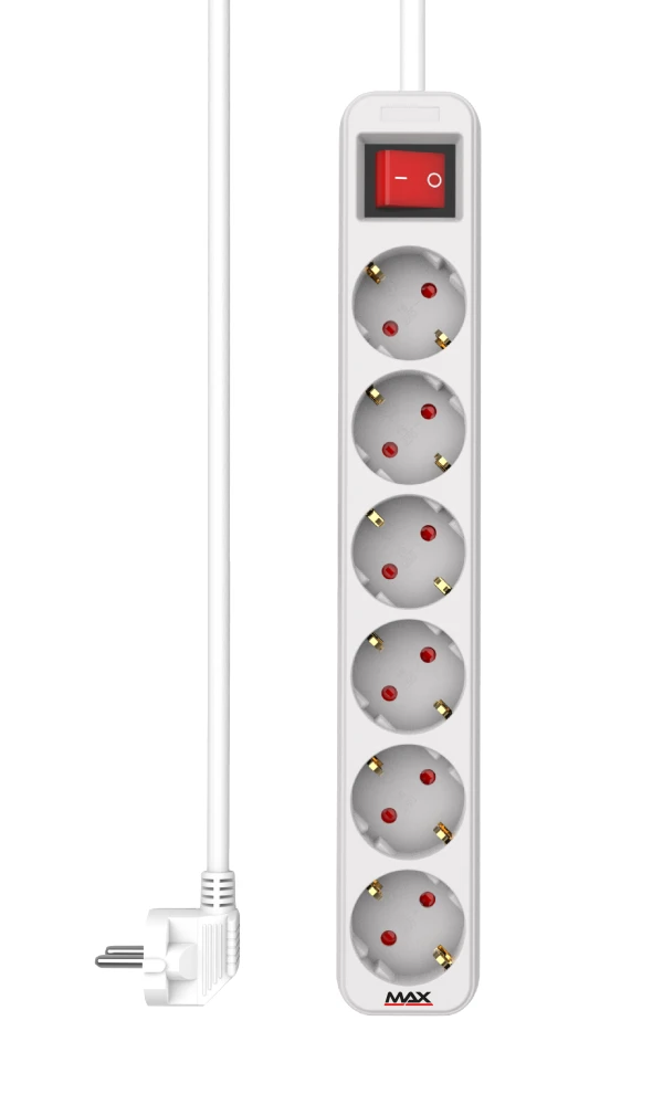 Produžni kabl sa prekidačem 6 utičnica 5m Max MPS-106S-5M Beli