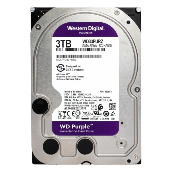 Hard disk 3TB SATA3 Western Digital Caviar 64MB WD33PURZ Purple
