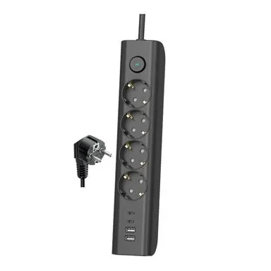 Produžni kabl sa prekidačem Elco 4 utičnice/2 USB-A/2 USB-C 2m Crni 3680W