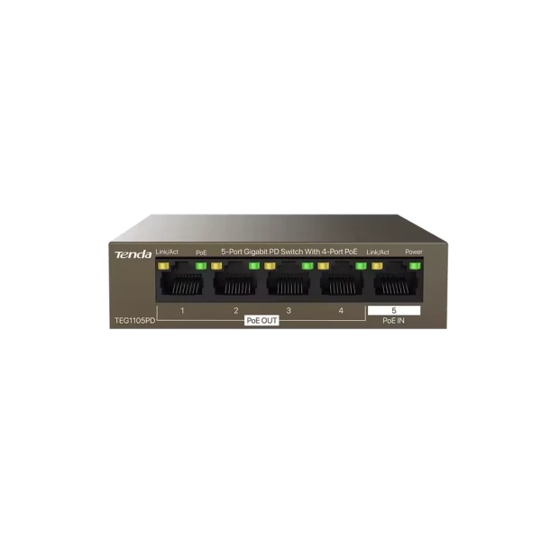 Svič 10/100/1000 5-Port PSE i PD Tenda TEG1105PD/4-Port PoE OUT/1-Port PoE IN