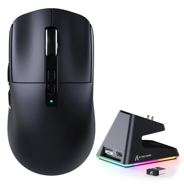 Bežični gaming miš Attack Shark X6 PAW3395/26000 DPI/Superlight/TriMode/Black + Charging Dock