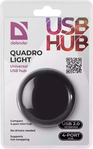 USB Hub 4 port Defender 2.0 Black Quadro Light