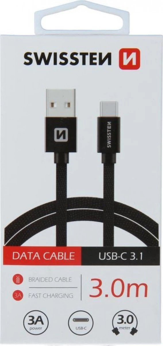 Kabl USB A-Tip C Swissten 3m crni